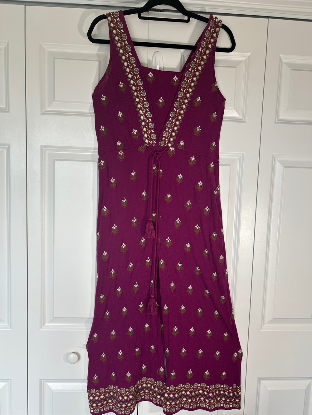 Sundance Magenta Embellished V-Neck Jumpsuit